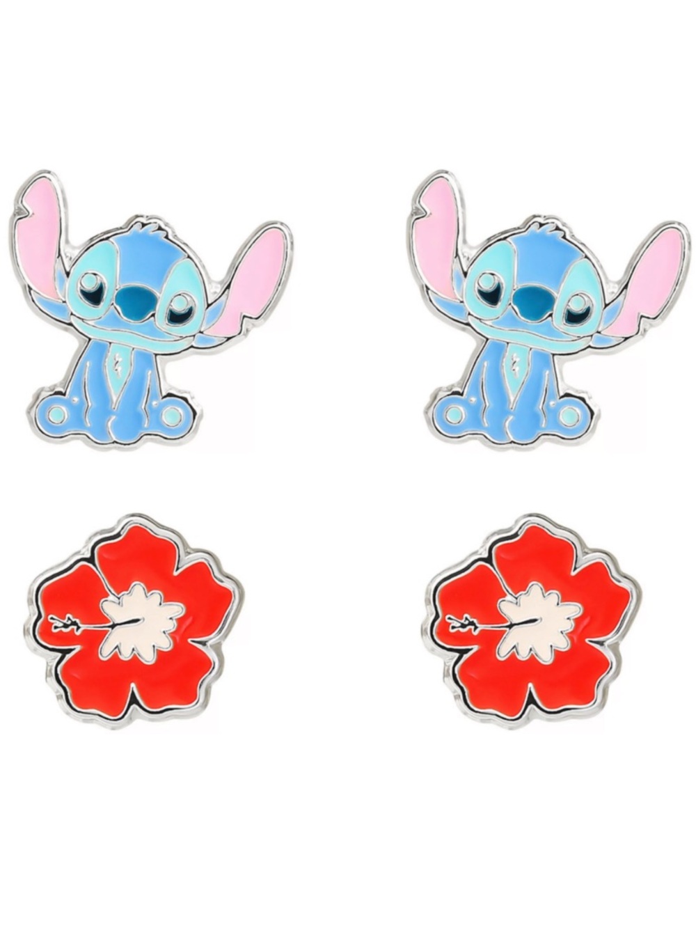 Disney Jewelry | Stitch & Red Hibiscus Enamel Stud Earring Set